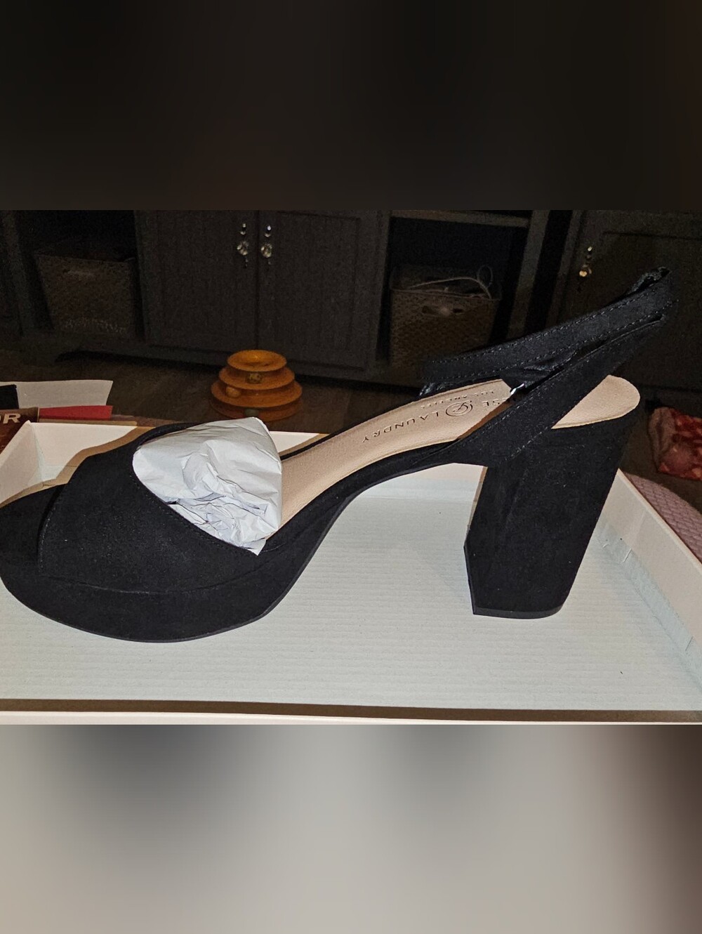 Chinese Laundry Black Suede Block Heel Sandal